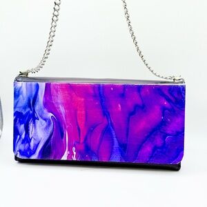 Elegant Purple and Blue Clutch with Chain Strap